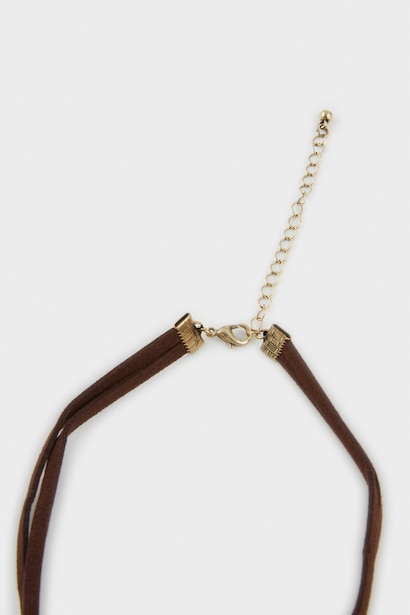 Woman Black String Ribbon Necklace