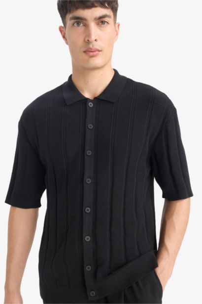 Cotton Standard Fit Short Sleeve Black Polo Shirt