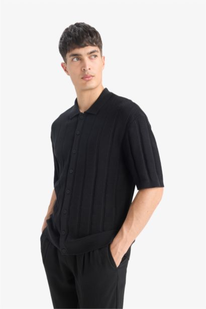 Cotton Standard Fit Short Sleeve Black Polo Shirt