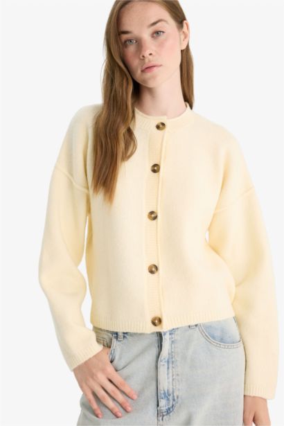 Regular Fit Crew Neck Knit Cardigan