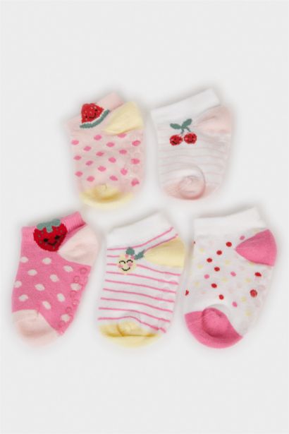 Lot de 5 paires de Chaussettes antidérapantes en coton pour bébé fille