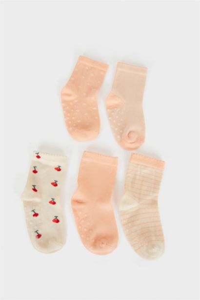 Baby Girl Non-Slip Sole 5 Piece Cotton Long Socks
