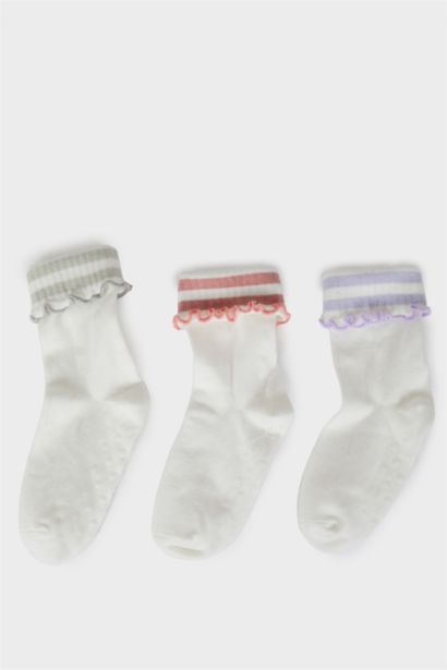 جوارب بيبي بناتي طويلة قطن - 3 قطع