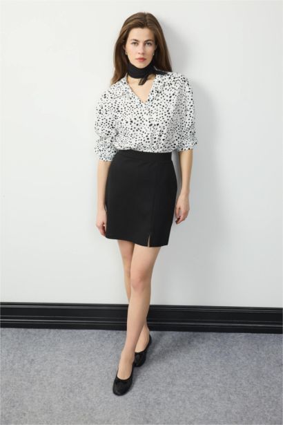 قميص ستان منقوش كم طويل قصة عادية