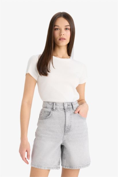 شورت برمودا جينز بخصر عالي