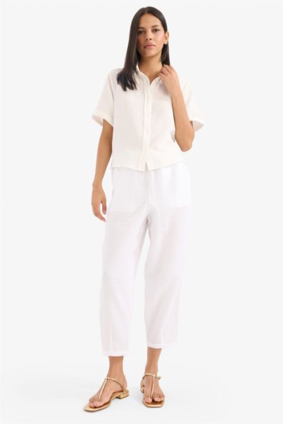 Regular Fit Shirt Collar Muslin Short Sleeve Shirt