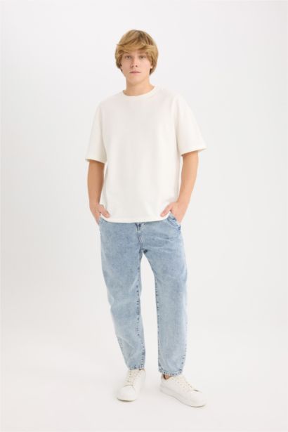 Relaxed Slouchy Fit Wide Leg Washed Jeans