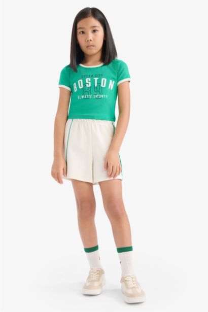 Ensemble T-shirt imprimé et Short à taille élastique pour fille