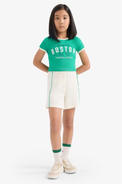 Ensemble T-shirt imprimé et Short à taille élastique pour fille