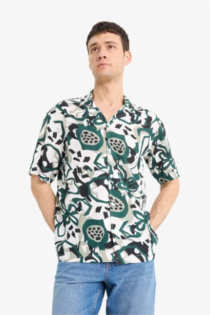 قميص نص ردن مطبوع قصة عادية بياخة جاكيت