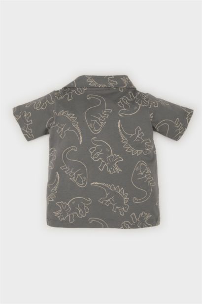 Polo Yaka Dinozor Desenli Kısa Kollu Tişört Erkek Bebek