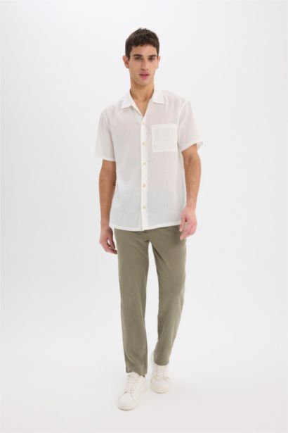 Relax Fit Ankle Length Linen Look Trousers
