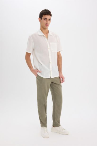 بنطلون قماش صيفي ذو مظهر كتان قصة مريحة