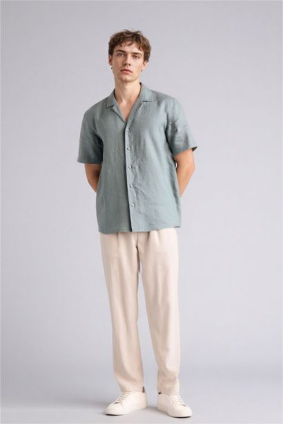Relax Fit Ankle Length Linen Look Trousers