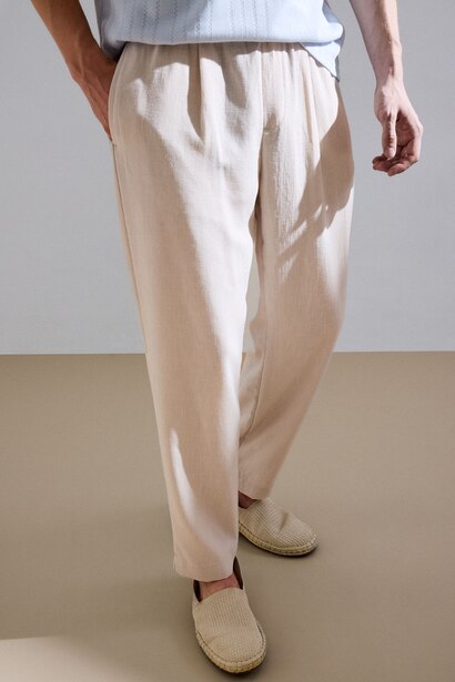 Relax Fit Ankle Length Linen Look Trousers