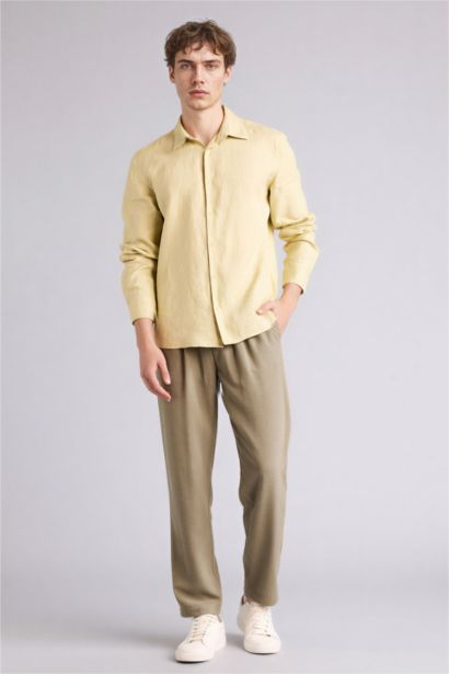 Pantalon aspect lin à coupe décontractée