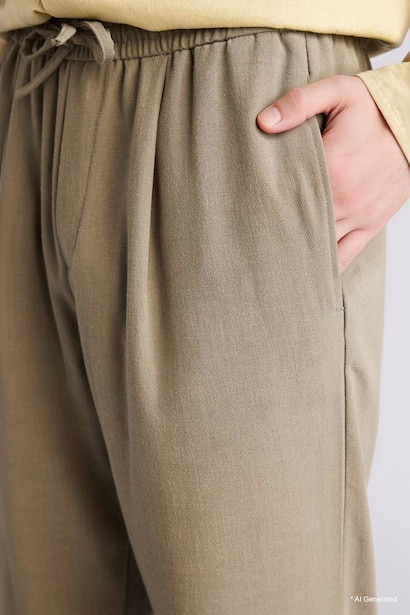 Relax Fit Ankle Length Linen Look Trousers