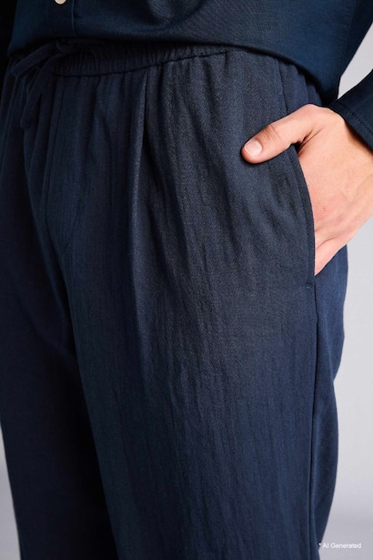 Relaxed Fit Keten Görünümlü Pantolon