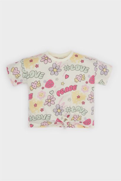 T-shirt imprimé à col rond et manches courtes pour bébé fille