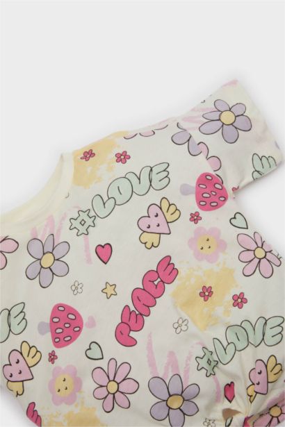 T-shirt imprimé à col rond et manches courtes pour bébé fille