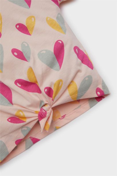 Girl Crew Neck Heart Patterned Short Sleeve T-Shirt