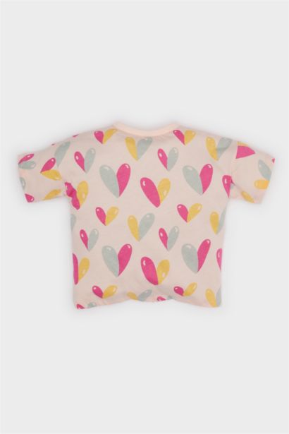 Girl Crew Neck Heart Patterned Short Sleeve T-Shirt