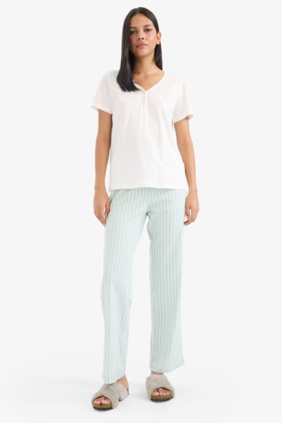 Pijama Takımı Kısa Kollu Üst Beli Lastikli Uzun Alt