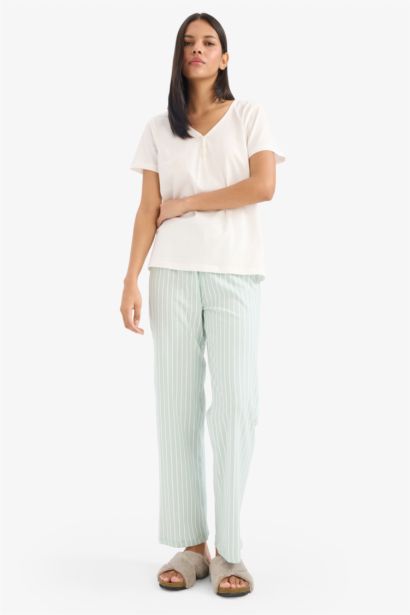 Pijama Takımı Kısa Kollu Üst Beli Lastikli Uzun Alt