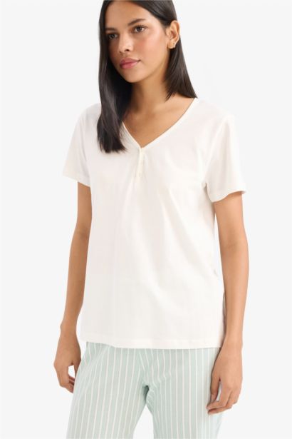 Pijama Takımı Kısa Kollu Üst Beli Lastikli Uzun Alt