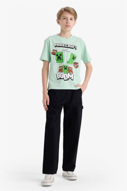 Minecraft Bisiklet Yaka Kısa Kollu Tişört Erkek Çocuk