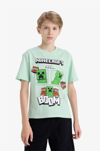 Minecraft Bisiklet Yaka Kısa Kollu Tişört Erkek Çocuk