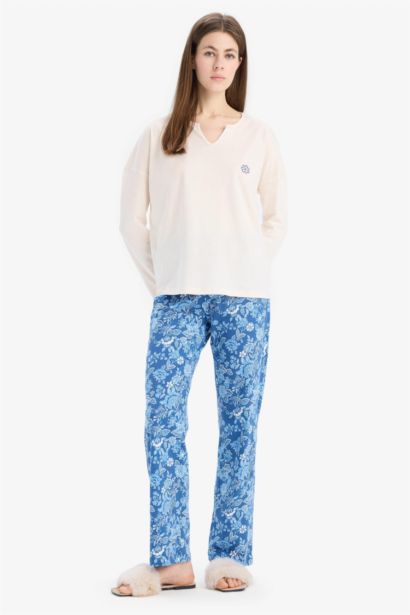 Pijama Takımı Uzun Kollu Üst Beli Lastikli Uzun Alt