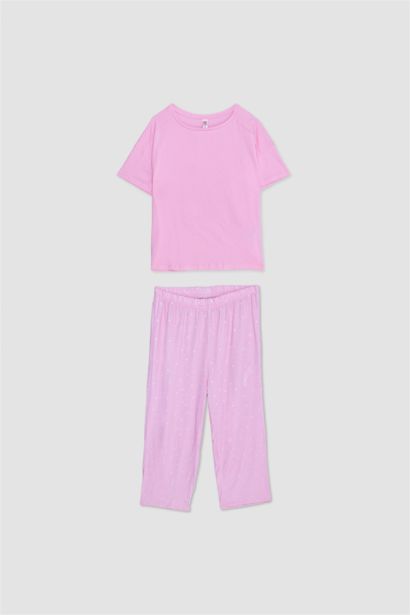 طقم بيجاما بناتي بينك قصة عادية كم طويل من Fall in Love - قطعتين
