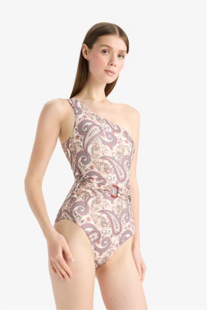 Fall in Love One Shoulder Shawl Patterned Swimsuit