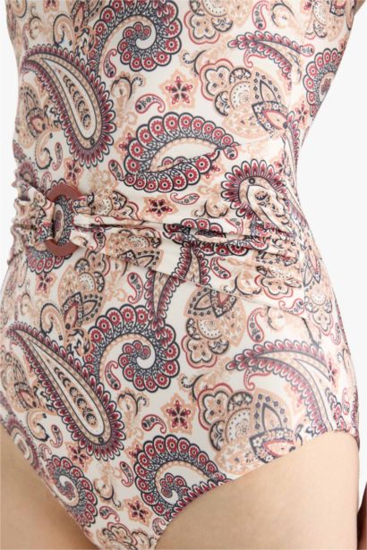 Fall in Love One Shoulder Shawl Patterned Swimsuit