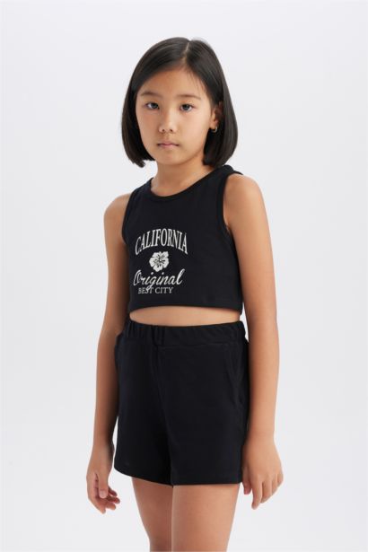 Комплект для девочек из 2 предметов майка с принтом шорты