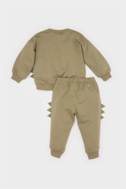 2'li Takım Dinozor Baskılı Sweatshirt Beli Lastikli Eşofman Altı Erkek Bebek