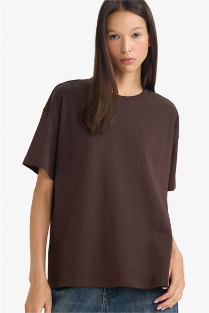 تيشيرت نص ردن اوفر سايز وياخة مستديرة