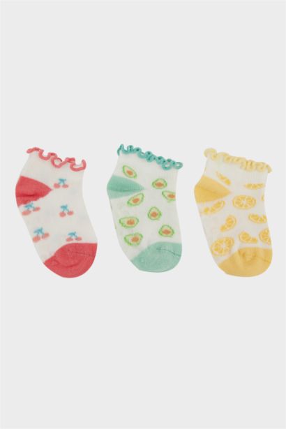 Lot de 3 Chaussettes en coton imprimés fruits pour bébé fille