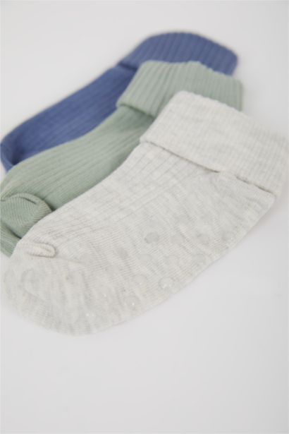 Baby Boy Non-Slip Sole 3 Piece Cotton Long Socks