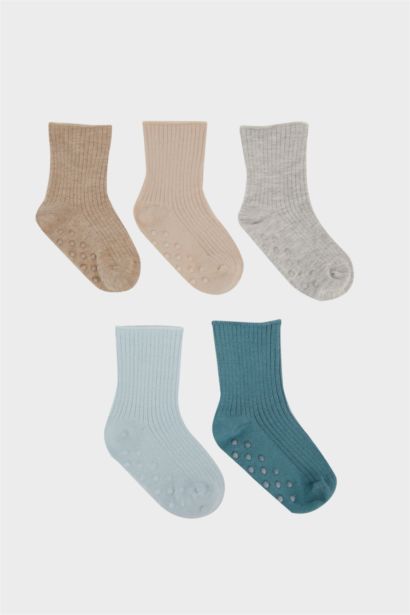 Kaydırmaz Taban 5'li Pamuklu Uzun Çorap Erkek Bebek
