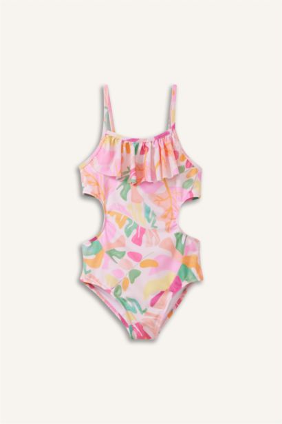 Girl Floral Combed Cotton Swimsuit