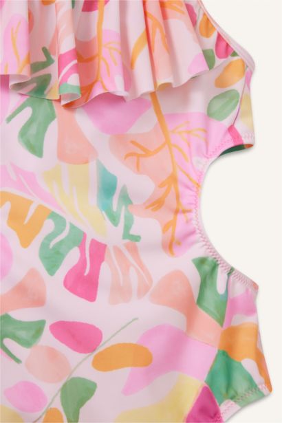 Girl Floral Combed Cotton Swimsuit