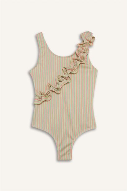 Maillot de bain une pièce rayé à volants pour fille