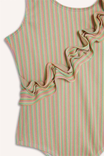 Maillot de bain une pièce rayé à volants pour fille