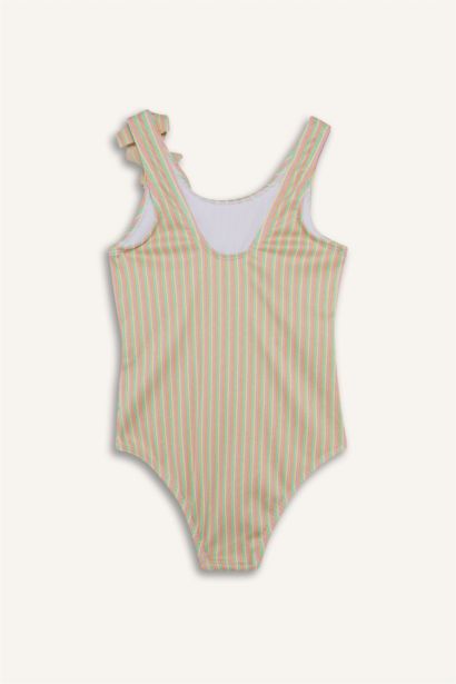 Maillot de bain une pièce rayé à volants pour fille