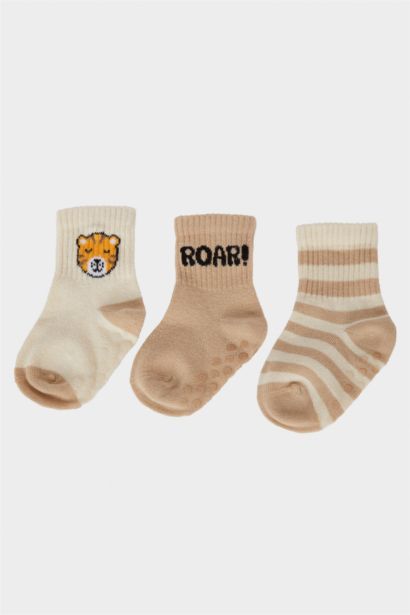 Baby Boy Non-Slip Sole 3 Piece Cotton Long Socks