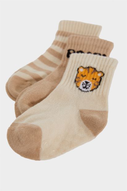 Baby Boy Non-Slip Sole 3 Piece Cotton Long Socks