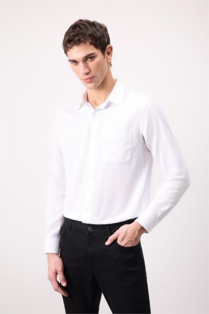 Modern Fit Polo Neck Basic Long Sleeve Shirt