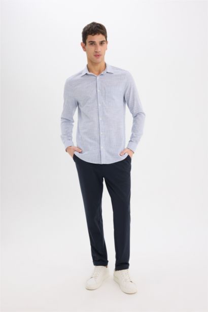 Modern Fit Polo Collar Striped Long Sleeve Shirt
